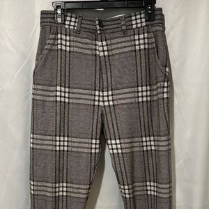 Zara Plaid Trousers, Zipper Ankle Peg Leg, Size M
